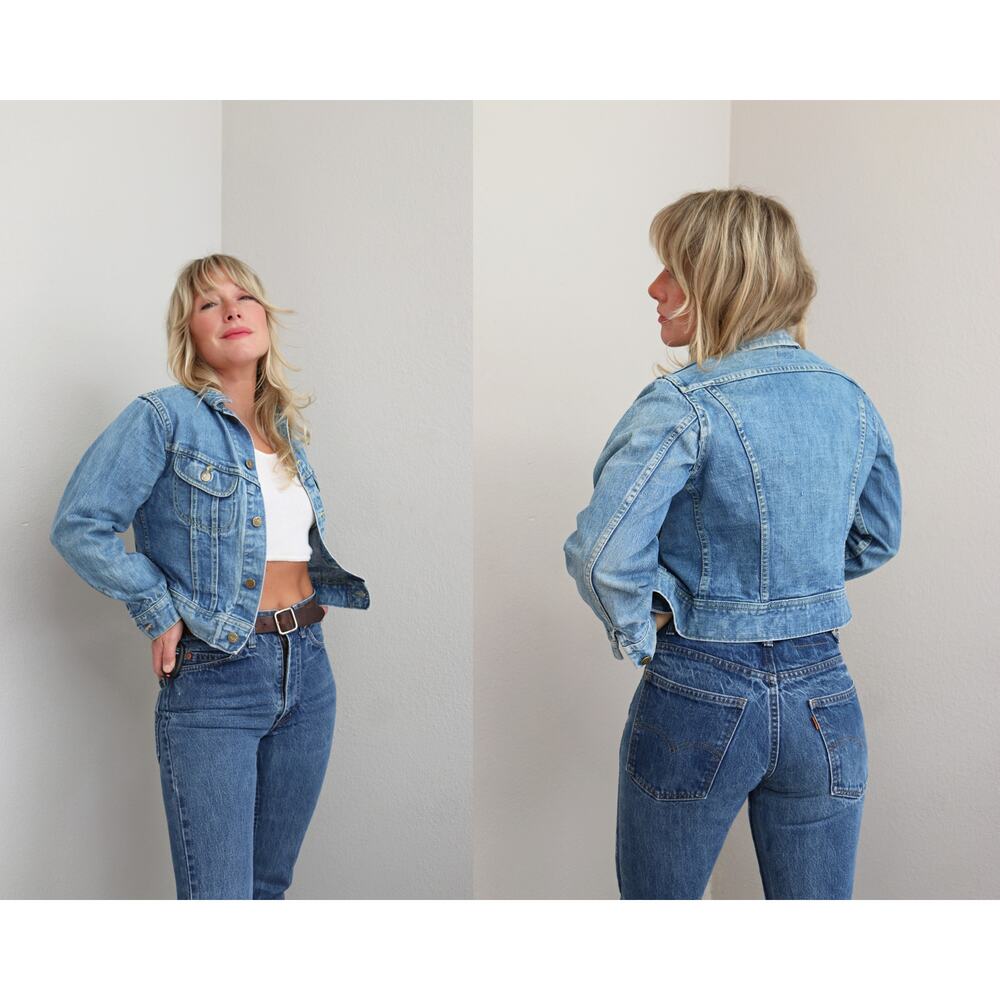 1970's Vintage Distressed Lee Sanforized Cropped Jean Jacket ~ Women's XXS XS